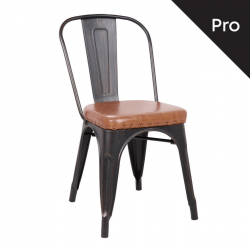 RELIX Καρέκλα-Pro, Στοιβαζόμενη, Μέταλλο Βαφή Antique Black, Pu Camel  45x51x82cm