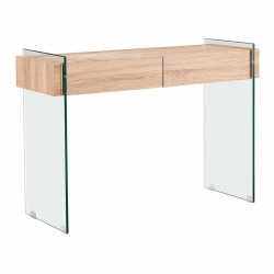 GLASSER Wood Κονσόλα Διάφανο Γυαλί 12mm - με Συρτάρια Απόχρωση Δρυς  110x40x76cm