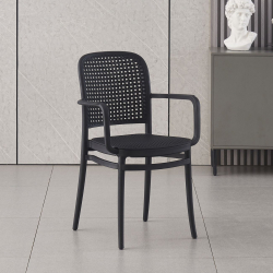 FLORENCE Πολυθρόνα PP Μαύρο, PP Rattan Μαύρο, Στοιβαζόμενη  54x54x84cm