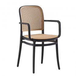 FLORENCE Πολυθρόνα PP Μαύρο, PP Rattan Μπεζ, Στοιβαζόμενη  54x54x84cm
