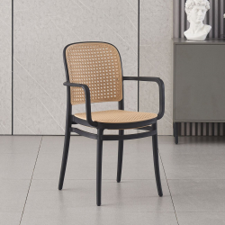 FLORENCE Πολυθρόνα PP Μαύρο, PP Rattan Μπεζ, Στοιβαζόμενη  54x54x84cm