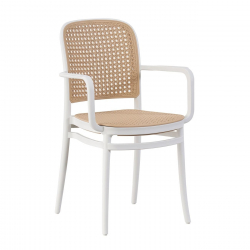 FLORENCE Πολυθρόνα PP Άσπρο, PP Rattan Μπεζ, Στοιβαζόμενη  54x54x84cm