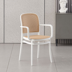 FLORENCE Πολυθρόνα PP Άσπρο, PP Rattan Μπεζ, Στοιβαζόμενη  54x54x84cm