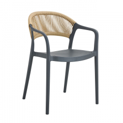 DONNA Πολυθρόνα Στοιβαζόμενη, PP-UV Ανθρακί, Rope Wicker Φυσικό  57x55x79cm