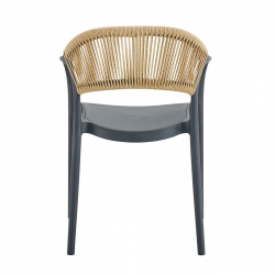 DONNA Πολυθρόνα Στοιβαζόμενη, PP-UV Ανθρακί, Rope Wicker Φυσικό  57x55x79cm