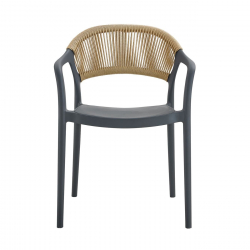 DONNA Πολυθρόνα Στοιβαζόμενη, PP-UV Ανθρακί, Rope Wicker Φυσικό  57x55x79cm