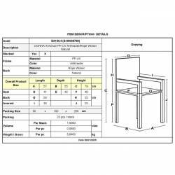 DONNA Πολυθρόνα Στοιβαζόμενη, PP-UV Ανθρακί, Rope Wicker Φυσικό  57x55x79cm