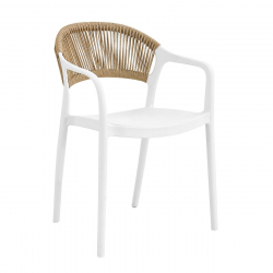 DONNA Πολυθρόνα Στοιβαζόμενη, PP-UV Άσπρο, Rope Wicker Φυσικό  57x55x79cm