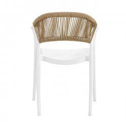 DONNA Πολυθρόνα Στοιβαζόμενη, PP-UV Άσπρο, Rope Wicker Φυσικό  57x55x79cm