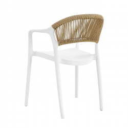 DONNA Πολυθρόνα Στοιβαζόμενη, PP-UV Άσπρο, Rope Wicker Φυσικό  57x55x79cm