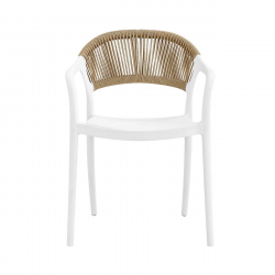 DONNA Πολυθρόνα Στοιβαζόμενη, PP-UV Άσπρο, Rope Wicker Φυσικό  57x55x79cm
