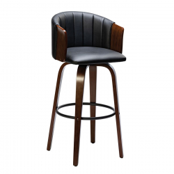 ENZO Σκαμπό Bar Καρυδί, Pu Μαύρο  50x50x78/103cm