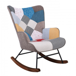 ALMA Rocking Πολυθρόνα Μπερζέρα Καθιστικού, Ύφασμα Patchwork, Βάση Μαύρο-Καρυδί  67x86x92cm