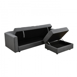 JACKSON Καναπές - Κρεβάτι και Σκαμπό με Χώρους Αποθήκευσης, Ύφασμα Σκούρο Γκρι  193x141x81 H.77 Bed:101x166x40