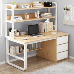 ΓΡΑΦΕΙΟ Η/Υ 3 Συρτάρια 3 Ράφια Μέταλλο Βαφή Άσπρο, MDF Απόχρωση Φυσικό  120x50x74/147cm