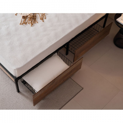 PALLET Κρεβάτι Διπλό-Συρτάρια, για Στρώμα 160x200cm, Μέταλλο Βαφή Μαύρο, Antique Oak  162x207x95cm