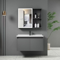 IDEA-1 Set Έπιπλο Κρεμαστό Μπάνιου Γκρι, Καθρέπτης LED + Πάγκος με Νιπτήρα και Μπαταρία  Up:55x11x60cm Down:60x47x45cm