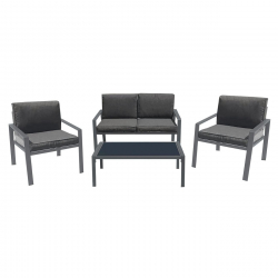 RIVIAN Set Σαλόνι Κήπου 4τεμ, Μέταλλο Βαφή Ανθρακί, Μαξιλάρια Γκρι  90x50x35/120x79x73/65x79x73 cm
