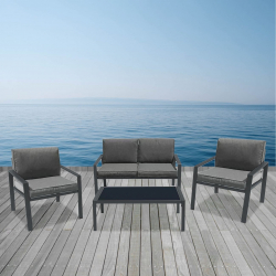 RIVIAN Set Σαλόνι Κήπου 4τεμ, Μέταλλο Βαφή Ανθρακί, Μαξιλάρια Γκρι  90x50x35/120x79x73/65x79x73 cm