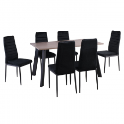 JETTA-BAXTER Τραπεζαρία Μέταλλ ο Βαφή Μαύρο, Τραπέζι Sonoma Oak + 6 Καρέκλες Velure Μαύρο  Table:140x80x75 Chair:40x50x95