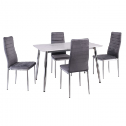 JETTA-DATUM Τραπεζαρία Κουζίνας Χρώμιο, Τραπέζι Mdf Άσπρο + 4 Καρέκλες Velure Γκρι  Table:120x80x75 Chair:40x50x95