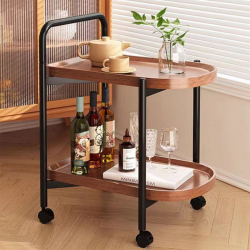 TROLLEY - Βοηθητικό Τραπεζάκι Μέταλλο Βαφή Μαύρο, MDF with PVC Απόχρωση Καρυδί  60x38x65cm