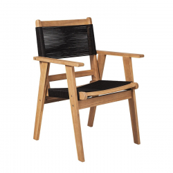 COFFEE Dining Πολυθρόνα Βεράντας - Κήπου, Ξύλο Ακακία Φυσικό, Rope Wicker Μαύρο  58x56x87cm