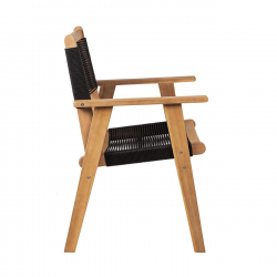 COFFEE Dining Πολυθρόνα Βεράντας - Κήπου, Ξύλο Ακακία Φυσικό, Rope Wicker Μαύρο  58x56x87cm