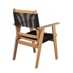 COFFEE Dining Πολυθρόνα Βεράντας - Κήπου, Ξύλο Ακακία Φυσικό, Rope Wicker Μαύρο  58x56x87cm