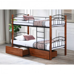 NORTON Κρεβάτι Κουκέτα με 2 Συρτάρια 94x47x30cm, Μέταλλο Βαφή Μαύρο-Ξύλο Καρυδί  97x201x160cm (Στρώμα 90x190cm)