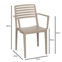 NOLA Πολυθρόνα Τραπεζαρίας Κήπου Στοιβαζόμενη, PP - UV Protection, Απόχρωση Tortora  57x56x83cm