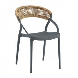 DORA Πολυθρόνα Στοιβαζόμενη, PP Ανθρακί, Rope Wicker Φυσικό  60x53x80cm