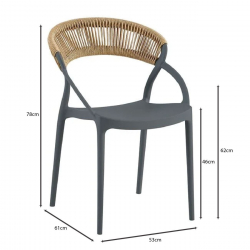 DORA Πολυθρόνα Στοιβαζόμενη, PP Ανθρακί, Rope Wicker Φυσικό  60x53x80cm