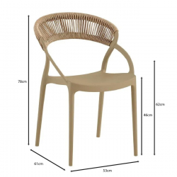 DORA Πολυθρόνα Στοιβαζόμενη, PP Tortora, Rope Wicker Φυσικό  60x53x80cm
