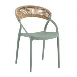 DORA Πολυθρόνα Στοιβαζόμενη, PP Πράσινο, Rope Wicker Φυσικό  60x53x80cm