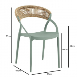 DORA Πολυθρόνα Στοιβαζόμενη, PP Πράσινο, Rope Wicker Φυσικό  60x53x80cm