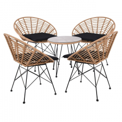 SALSA Coral Coffee Set Κήπου Μέταλλο Μαύρο - Γυαλί - Wicker Φυσικό: Τραπεζάκι+4 Πολυθρόνες  TableΦ50x44 Armchair72x62x81cm