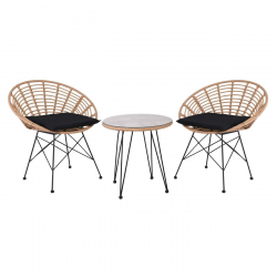 SALSA Coral Set Κήπου Μέταλλο Μαύρο - Γυαλί - Wicker Φυσικό: Τραπέζι+2 Πολυθρόνες  TableΦ52x53 Armchair72x62x81cm