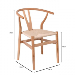 LIMA-W Καρέκλα Στοιβαζόμενη, Ξύλο Απόχρωση Φυσικό, Κάθισμα Paper Rope Φυσικό  56x55x76cm