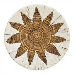 Διακοσμητικό τοίχου Circy Inart σετ 3 τεμ ψάθα σε λευκή-μπεζ απόχρωση (50x50x8εκ)