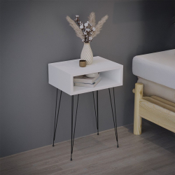 Κομοδίνο Naida pakoworld σε λευκή απόχρωση -μαύρα μεταλλικά πόδια 40x30x59εκ