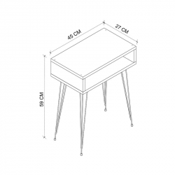 Κομοδίνο Naida pakoworld σε λευκή απόχρωση -μαύρα μεταλλικά πόδια 40x30x59εκ