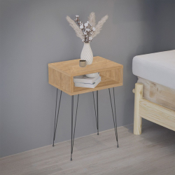 Κομοδίνο Naida pakoworld σε oak απόχρωση -μαύρα μεταλλικά πόδια 40x30x59εκ