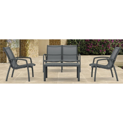 Dark Grey Καθιστικό Σέτ Πολυπροπυλένιου 4 Τεμαχίων Με Διάτρητο Ύφασμα Με UV Προστασία