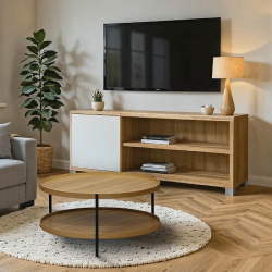 Έπιπλο τηλεόρασης Ellon pakoworld μελαμίνης sonoma-λευκό 120x40x41εκ. (120x40x41εκ)