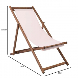 Σαιζ-Λόνγκ Ξαπλώστρα 3 θέσεων κλίσης, Οξιά Καρυδί - Textilene Εκρού, Πτυσσόμενη  56x100x80/98cm