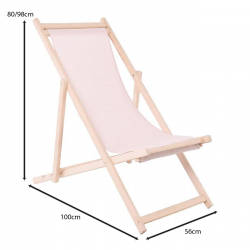 Σαιζ-Λόνγκ Ξαπλώστρα 3 θέσεων κλίσης, Οξιά Άβαφη, Textilene Εκρού, Πτυσσόμενη  56x100x80/98cm