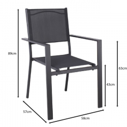AMIRAL Πολυθρόνα Dining Στοιβαζόμενη, Αλουμίνιο Ανθρακί - Textilene Γκρι  60x57x85cm