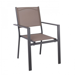 AMIRAL Πολυθρόνα Dining Στοιβαζόμενη, Aλουμίνιο Ανθρακί - Textilene Cappuccino  60x57x85cm
