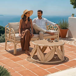 Σαλόνι Ytrone-Siderty pakoworld σετ 2τεμ rattan σε φυσική απόχρωση (80x80x45εκ)